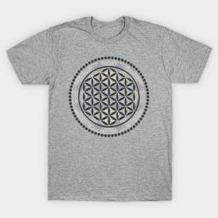 FLOWER OF LIFE - Stamp Button - Blue Grey T-Shirt